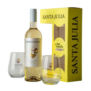 ESTUCHE VINO SANTA JULIA 750ML CHENIN + 2 VASOS
